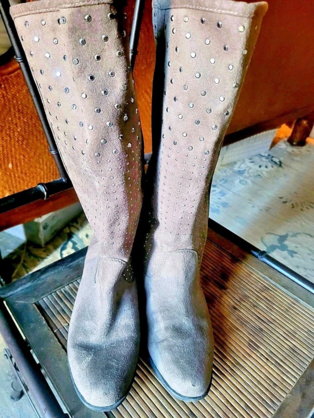Rhinestone Over-the-Knee Boots in Gray